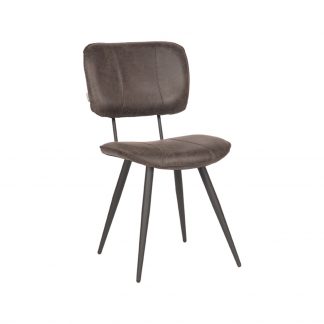 Eetkamerstoel Fos - Antraciet - Leder - Zwart Metalen Frame 18094791