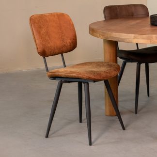 Eetkamerstoel Fos - Cognac - Leder - Zwart Metalen Frame 18094792