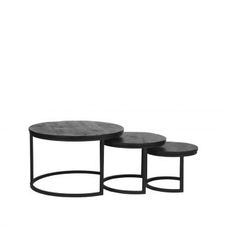 Salontafel Set Triplet - Zwart - Mangohout - 60 cm - Rond 180100050