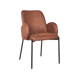 Eetkamerstoel Jari - Cognac - Kunstleder - Zwart Metalen Frame 180100154