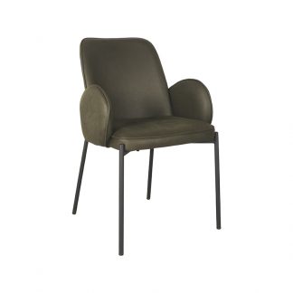 Eetkamerstoel Jari - Army - Kunstleder - Zwart Metalen Frame 180100155