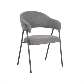 Eetkamerstoel Lowen - Grijs - Boucle - Zwart Metalen Frame 180100320