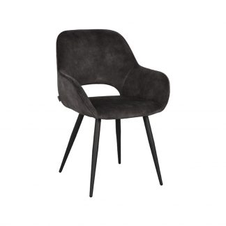 Eetkamerstoel Fer - Antraciet - Velvet - Zwart Metalen Frame 18094367