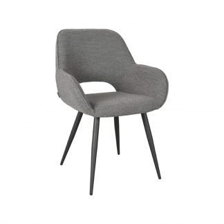 Eetkamerstoel Fer - Grijs - Boucle - Zwart Metalen Frame 180100264