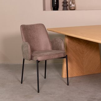 Eetkamerstoel Joni - Taupe - Kunstleder - Zwart Metalen Frame 180123161