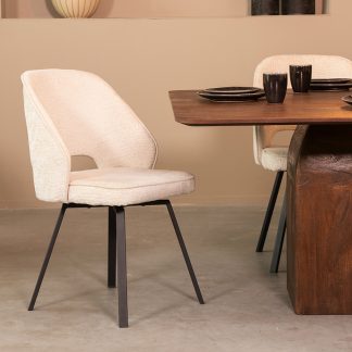 Eetkamerstoel Lewis - Creme - Chenille - Zwart Metalen Frame 180123159