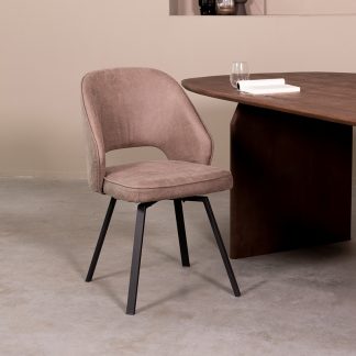 Eetkamerstoel Lewis - Taupe - Kunstleder - Zwart Metalen Frame 180123158