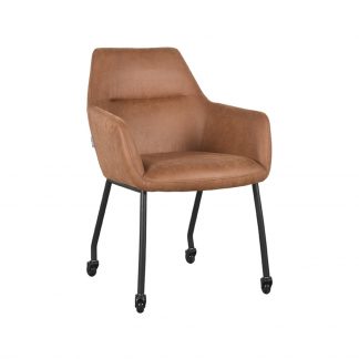 Eetkamerstoel Lenny - Cognac - Kunstleder - Zwart Metalen Frame 180123152