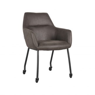 Eetkamerstoel Lenny - Antraciet - Kunstleder - Zwart Metalen Frame 180123153