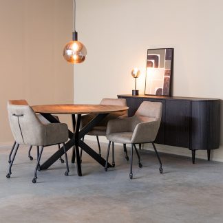 Eetkamerstoel Lenny - Taupe - Kunstleder - Zwart Metalen Frame 180123154
