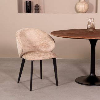 Eetkamerstoel Logan - Beige - Chenille - Zwart Metalen Frame 180123157