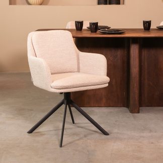 Eetkamerstoel Joy - Naturel - Boucle - Zwart Metalen Frame 180122567