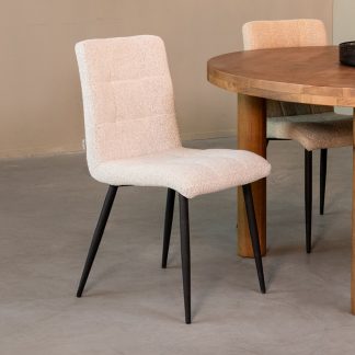Eetkamerstoel Sam - Champagne - Boucle - Zwart Metalen Frame 180122489