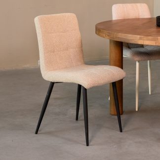 Eetkamerstoel Sam - Zand - Boucle - Zwart Metalen Frame 180122488