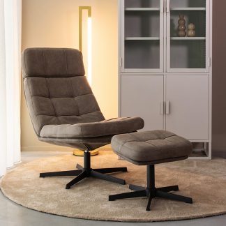 Fauteuil Alvar - Taupe - Kunstleder - Incl. Hocker 180122333