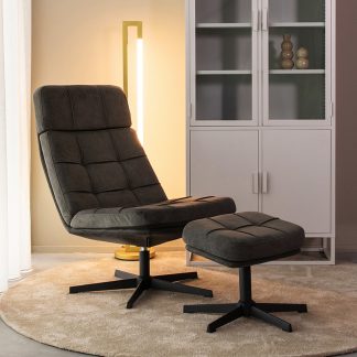 Fauteuil Alvar - Antraciet - Velvet - Incl. Hocker 180122339