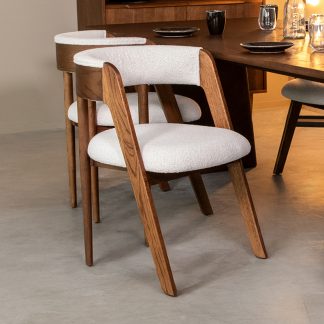 Eetkamerstoel Sasha - Ecru - Boucle - Walnoot Houten Frame 180122470
