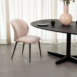 Eetkamerstoel Vino - Naturel - Chenille - Zwart Metalen Frame 180123098