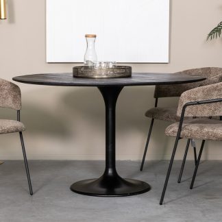 Eetkamertafel Otto - Zwart - Mangohout - 130 cm - Rond 18011349