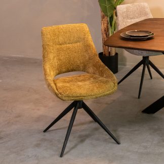 Eetkamerstoel Marlow - Mustard - Chenille - Zwart Metalen Frame 18099346