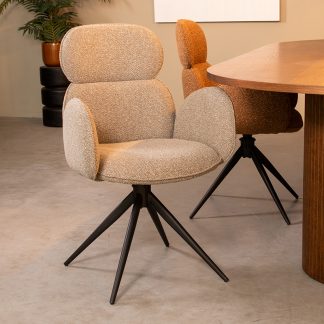 Eetkamerstoel Vidar - Mushroom - Boucle - Zwart Metalen Frame 180100262
