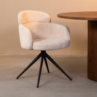 Eetkamerstoel Levi - Naturel - Chenille - Zwart Metalen Frame 180100348