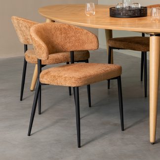 Eetkamerstoel Bliss - Cognac - Chenille - Zwart Metalen Frame 180123112