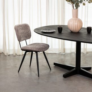 Eetkamerstoel Liva - Stone - Chenille - Zwart Metalen Frame 180122679