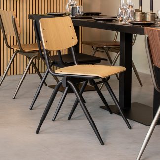 Eetkamerstoel Solid - Naturel - Hout - Zwart Metalen Frame 180122960