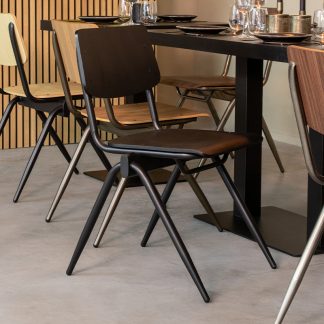 Eetkamerstoel Solid - Zwart - Hout - Zwart Metalen Frame 180122962