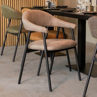 Eetkamerstoel Amaze - Taupe - Kunstleder - Zwart Metalen Frame 180122897