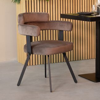 Eetkamerstoel Bardio - Taupe - Velvet - Zwart Metalen Frame 180123036
