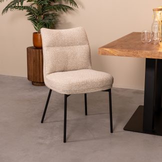 Eetkamerstoel Lennon - Naturel - Boucle - Zwart Metalen Frame 180122844