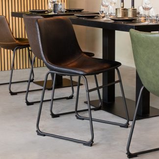 Eetkamerstoel Risto - Zwart - Kunstleder - Zwart Metalen Frame 180122949