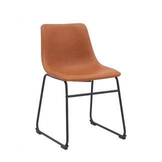Eetkamerstoel Risto - Cognac - Kunstleder - Zwart Metalen Frame 180122953
