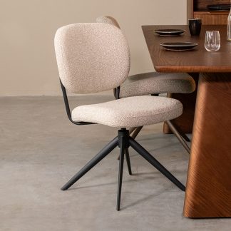 Eetkamerstoel Geneva - Naturel - Boucle - Zwart Metalen Frame 18099359