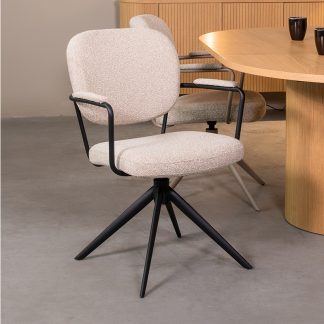 Eetkamerstoel Basel - Naturel - Boucle - Zwart Metalen Frame 18099996
