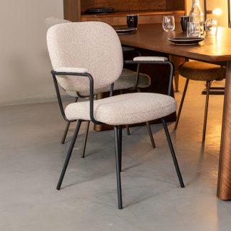 Eetkamerstoel Lausanne - Naturel - Boucle - Zwart Metalen Frame 18099991
