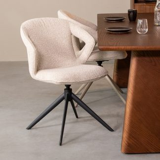 Eetkamerstoel Zurich - Naturel - Boucle - Zwart Metalen Frame 18099364