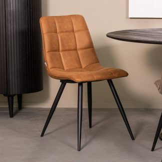 Eetkamerstoel Bistro - Cognac - Kunstleder - Zwart Metalen Frame 180122876