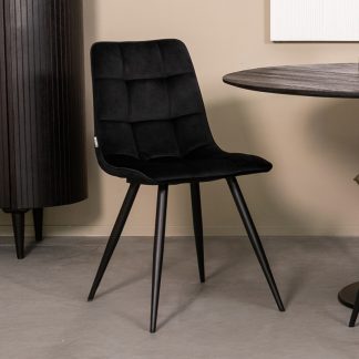 Eetkamerstoel Bistro - Zwart - Velvet - Zwart Metalen Frame 180122874