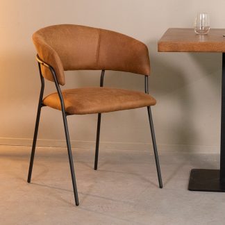 Eetkamerstoel Luuk - Cognac - Kunstleder - Zwart Metalen Frame 180122894