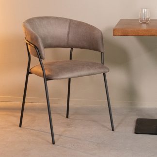 Eetkamerstoel Luuk - Taupe - Kunstleder - Zwart Metalen Frame 180122900