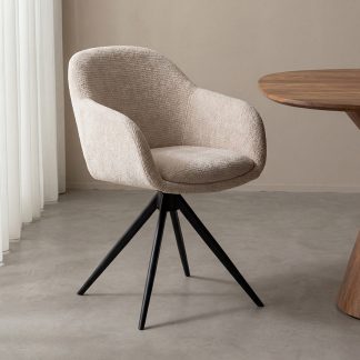 Eetkamerstoel Fiby - Naturel - Chenille - Zwart Metalen Frame 180122685