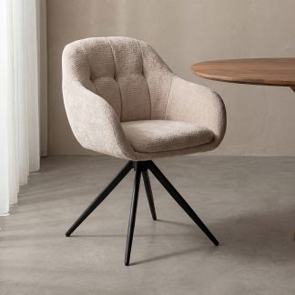 Eetkamerstoel Esma - Naturel - Chenille - Zwart Metalen Frame 180122688