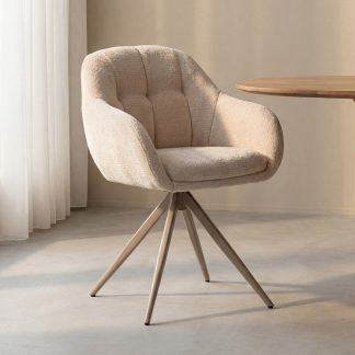 Eetkamerstoel Esma - Naturel - Chenille - Taupe Metalen Frame 180122686