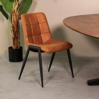Eetkamerstoel Noor - Cognac - Kunstleder - Zwart Metalen Frame 180122907