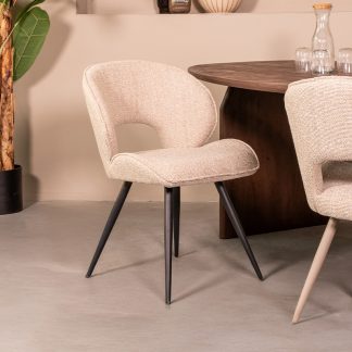 Eetkamerstoel Sakura - Naturel - Boucle - Zwart Metalen Frame 180154345