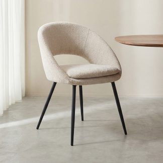 Eetkamerstoel Zohra - Naturel - Chenille - Zwart Metalen Frame 180122702