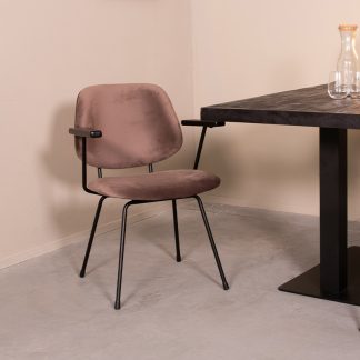 Eetkamerstoel Gastron - Taupe - Velvet - Zwart Metalen Frame 180122781